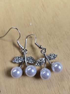 Handmade Cherry Earrings With Pearl Type Beads.